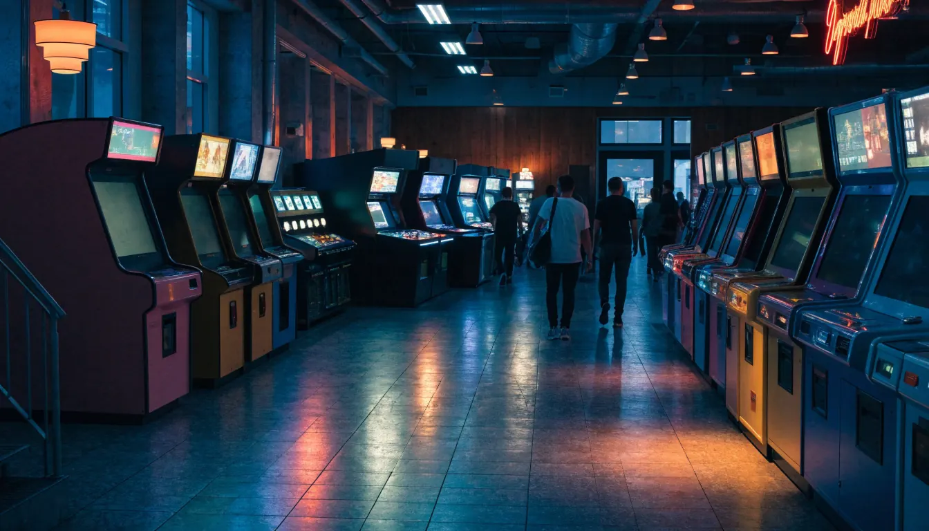 Interieur van een moderne speelhal in Nederland met kleurrijke automaten